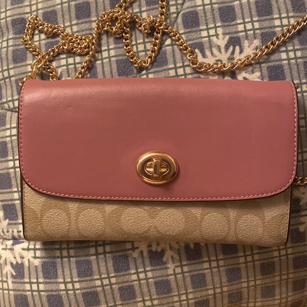 Coach Pink Crossbody Chain Link Clutch/Wallet